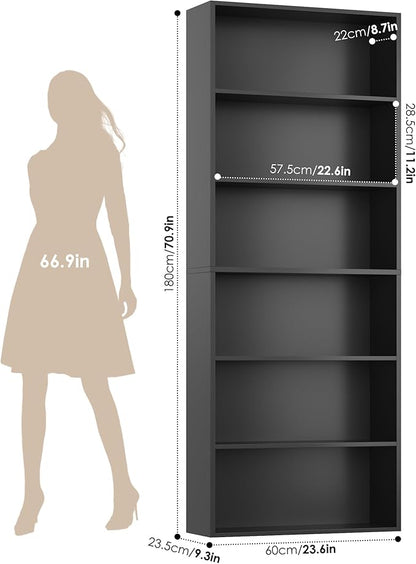 FOTOSOK 6-Tier Open Bookcase and Bookshelf, Freestanding Display Storage - Image 3