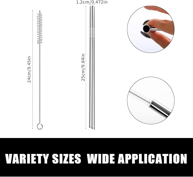 Lazycorner 5 Pcs Stainless Steel Smoothie Straws, 0.4'' Extra Wide Reusable Metal Drinking Straws for Milkshake, Smoothie, Beverage, Set of 5 with 2 Cleaning Brush