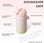 BJPKPK Insulated Water Bottle with Straw Lid, 12oz Thermos Water Bottles, Flex Handle & Non-slip Boot, BPA Free Leak Proof Stainless Steel Metal Thermos, Tumblers, Cups,Pearl Pink