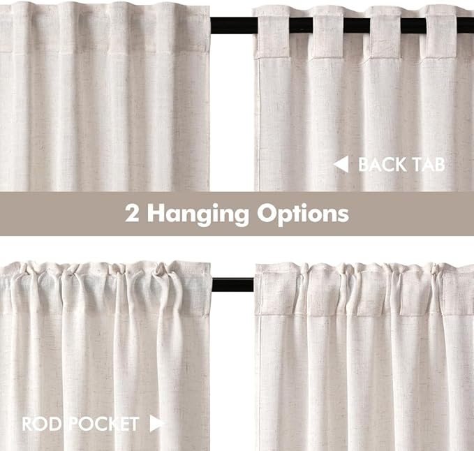 MIULEE Natural Linen White Kitchen Curtain 30 Inch Long 2 Panels Farmhouse | - Image 5