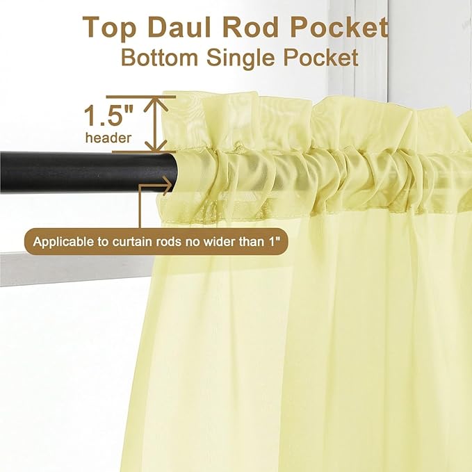 Chyhomenyc Light Yellow Sheer Curtains 84 Inches Long, 2 Panels | Light - Image 5