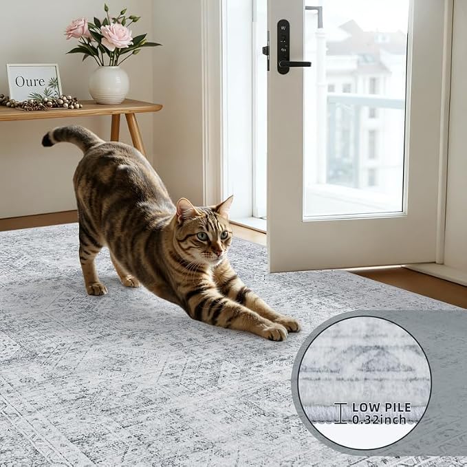 2'6''x8' Hallway Washable Runner Rug: Neutral Kitchen Carpet Gray | Vintage - Image 5