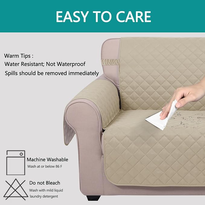 U-NICE HOME Reversible Recliner Chair Covers, Sand/Beige | 23''Armchair Cover - Image 5
