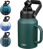 BJPKPK 64oz Insulated Water Bottle with Handle, Large Dishwasher Safe Half Gallon Water Bottle, BPA Free Water Jug, Wide Mouth Metal Water Bottle with Anti-slip Bottom, Keep Cold & Hot, Army Green