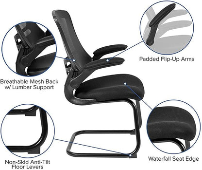 Flash Furniture Kelista Black Mesh Sled Base Side Reception Chair - Image 7