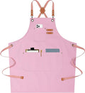 AFUN Chef Aprons for Men Women with Large Pockets, Cotton Canvas Cross Back Heavy Duty Adjustable Work Apron, Size M to XXL (Lightpink)