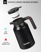 Carafes for Hot Liquids 51 oz - 12 Hour Stainless Steel Thermal Coffee Carafe-Insulated Coffee Carafes For Keeping Hot/Cold Coffee, Tea, Water, 1.5 Liter Beverage Dispenser(Black/Gold)