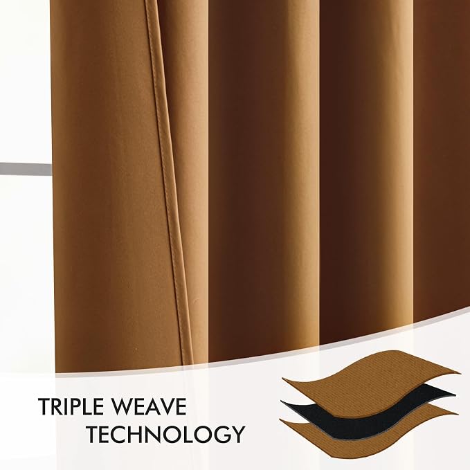 MIULEE Golden Brown Back Tab Blackout Curtains 52x63 Inches Long 2 Panels | Rod - Image 7