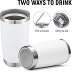 COMOOO 20oz White Tumbler Double Wall Vacuum Insulated Travel Mug Stainless Steel Coffee Mug with Lid and Straw Durable Powder Coated Insulated Coffee Cup for Cold & Hot Drinks (White,12 pack
