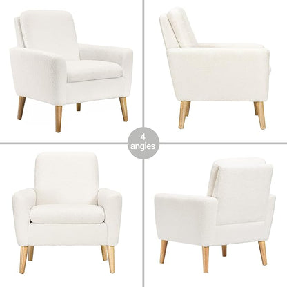 White Accent Chair Set of 2 for Living Room, Fluffy Comfy Reading Leisure - Image 7