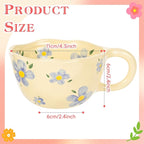 Ceramic Coffee Mug Vintage Flower Mugs 8 oz Cute Floral Coffee Mugs Irregular Latte Art Cup Lead-free Porcelain Cups for Cappuccino, Cocoa (Blue Flowers)