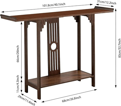 Entryway Table, 2 Tiers Freestanding Chinese Style Vintage Console Large - Image 3