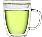Insulated Espresso Cups - 16 oz Double Wall Glass Mugs With Handle and Lid - Cold & Heat Resistant - Perfect for Coffee, Tea, Milk, Wine