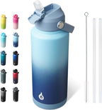 BJPKPK Water Bottle with Straw Lid, 32oz Vacuum Insulated Water Bottles, Metal Stainless Steel Thermos for Sports, Travel, BPA Free Leak Proof Thermos, Cups, Flasks, Tumblers,Sky