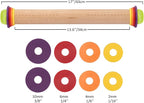 Rolling Pin with Thickness Rings for Baking,Fondant, Pizza, Pie Crust, Cookie, Pastry, Roller Rod for Dough Thickness, 13.6" Adjustable Wooden Rolling Pin with 4 Thickness Rings