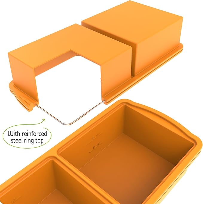 Silicone Freezer Trays with Lid,2-cup Soup Freezer Container large Ice Cube Molds with Reinforced Steel Ring Top for freezing Soup Sauce Broth Leftovers oven Dishwasher -Safe (yellow)