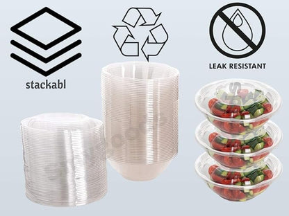 Smygoods Disposable Plastic Salad Bowls with Airtight Lids Ideal for Meal Prep, Takeout, Catering, Parties, Picnics, and Food Storage, Stackable, Leak-Proof