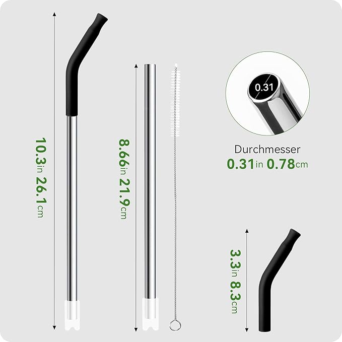 Snowfall 2 Pcs Replacement Metal Straws for Stanley 14 OZ, 20 OZ Tumbler, Stainless Steel Straws with Silicone Tip for 20 OZ Tumbler, Straw Brush (Cream Gray)