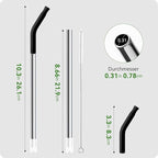 Snowfall 2 Pcs Replacement Metal Straws for Stanley 14 OZ, 20 OZ Tumbler, Stainless Steel Straws with Silicone Tip for 20 OZ Tumbler, Straw Brush (Black)