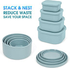 100% Silicone Food Storage Containers with Lids, 8 Pack, 10oz to 51oz, Reusable Leakproof Nesting & Stackable Silicone Bento Lunch Box, Microwave Freezer Dishwasher Oven Safe, BPA Free, Slate Green