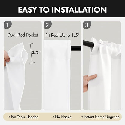 MIULEE Set of 4 Pure White 45 Inch Short Blackout Kitchen Window Curtains | - Image 5
