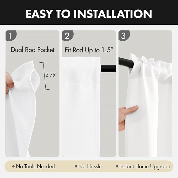 MIULEE 4-Panel 36 Inch Blackout Kitchen Tier Curtains Over Sink Pure White | - Image 5