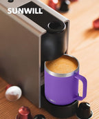 SUNWILL Insulated Coffee Mug with Lid, Travel Tumbler with Handle, 14 oz Stainless Steel Cup for Camping, Office, Home, Powder Coated Purple