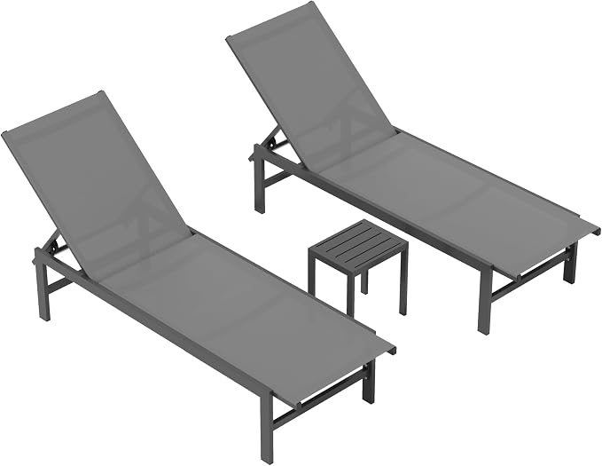 Vexwalx Outdoor Lounge Chairs Set of 3, Aluminum Chaise Lounge Chairs - Image 7