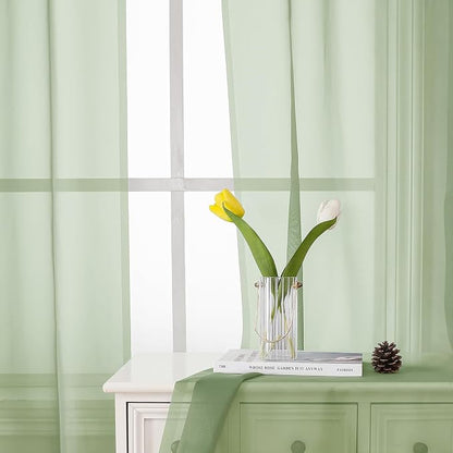 Light Green Sheer Curtains 84 Inches Long 2 Panels Set, Airy Voile Window - Image 8