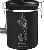 Coffee Canister – Airtight Stainless Steel Storage Container with Date Tracker & Scoop, Sealed Jar for Grounds, Beans, Tea, Flour, Cereal, and Sugar (Black Esspresso, 22OZ)