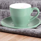 homEdge Porcelain Espresso Shot Cup Set with Saucers and Stainless Steel Spoons - 80 ml / 2.67 oz, Set of 4, Mint Green