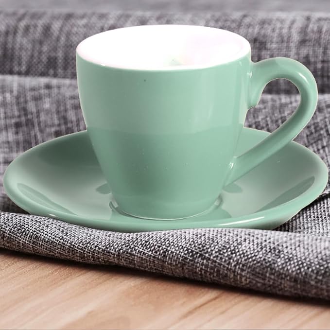 homEdge Porcelain Espresso Shot Cup Set with Saucers and Stainless Steel Spoons - 80 ml / 2.67 oz, Set of 4, Mint Green