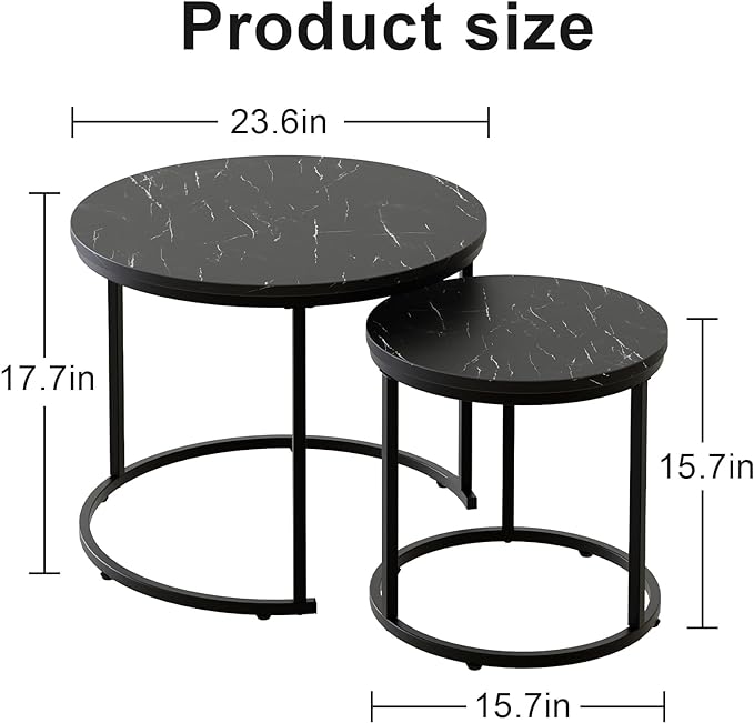 aboxoo Round Nesting Coffee Table Side Set of 2 End Tables - Image 3