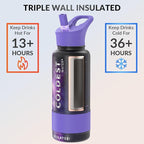 Coldest Insulated Water Bottle with Straw Lid - Stainless Steel Metal Insulated Bottle for Men & Women (Astro Purple, 32 oz)