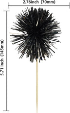 Gyufise 30Pcs Foil Firework Cupcake Toppers Sparkle Tinsel Cake Toppers Tinsel Drink Cake Decoration Cocktail Picks for Birthday Wedding Graduation Party Supplies Black