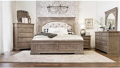 Pemberly Row Solid Wood Queen Panel Bed, Driftwood Gray Finish, Upholstered - Image 2
