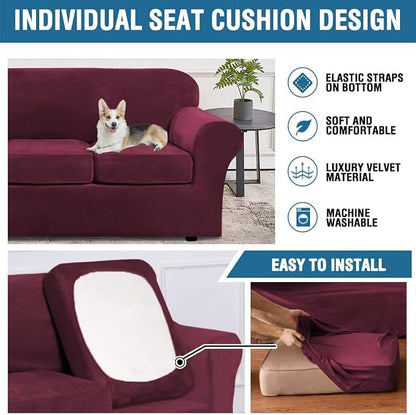 H.VERSAILTEX Modern Velvet Plush 4 Piece High Stretch Sofa Slipcover Sofa Cover - Image 6