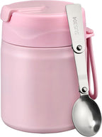 17oz Soup Thermo for Hot Food Kids Insulated Vacuum Food Jar with Stainless Steel Spoon Wide Mouth Thermo Leakproof Lunch Food Container Kids Hot Lunch Box (Pink)