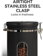 Veken Coffee Canister with Window,Airtight Stainless Steel Container,Home Kitchen Food Storage Organizers for Grounds,Beans,Espresso,Rice,Tea,Sugar,Flour, Cereal,Scoop,Bar Accessories,Gifts,22OZ,Black