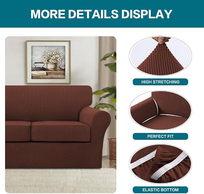 Turquoize 3 Piece Sofa Covers for 2 Cushion Couch Sofa Slipcover Soft Couch - Image 4
