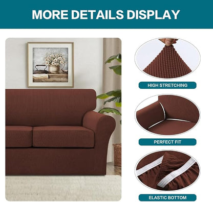 Turquoize 3 Piece Sofa Covers for 2 Cushion Couch Sofa Slipcover Soft Couch - Image 4