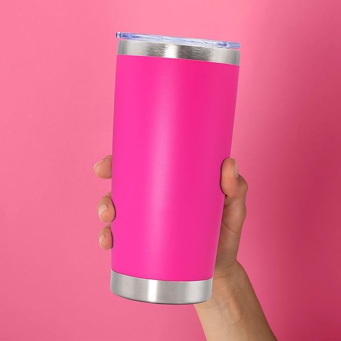 20oz Tumbler Bulk Stainless Steel Tumbler Cup with Lid Vacuum Insulated Double Wall Travel Mug, Durable Powder Coated Travel Coffee Tumbler Mug for Hot & Cold Drinks, Hot Pink,8 Pack