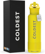 Coldest Insulated Water Bottle with Straw Lid - Stainless Steel Metal Insulated Bottle for Men & Women (Solar Yellow, 40 oz)