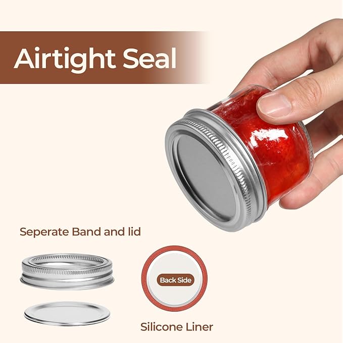 ComSaf Small Regular Mouth Mason Jars 4 oz, 24 Pcs Mini Mason Containers, Small Canning Jars, 4 oz Glass Jar with Lids for Mustards, Dipping Sauces, Jelly, DIY Candle Decor, Wedding Shower Favors