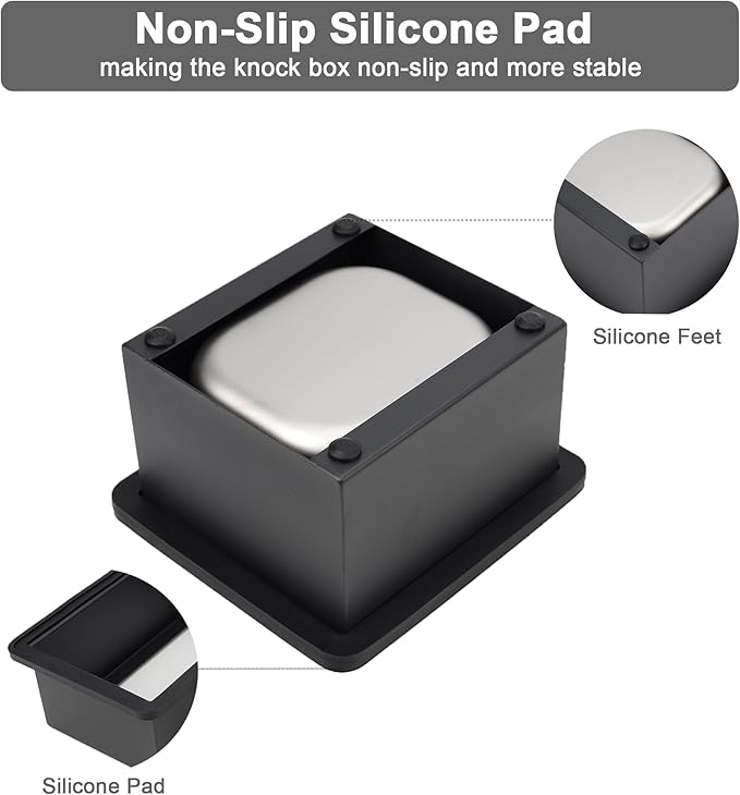 Espresso Knock Box, Coffee Knock Box for Espresso Grounds Disposal, Large Capacity, Equipped with Noise, Reduction Rubber Ring & Steel Holder, Ideal Tool for Espresso Machines, Black (Small)