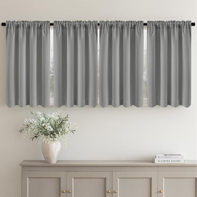 MIULEE Set of 4 Light Grey 45 Inch Short Blackout Kitchen Window Curtains | by MIULEE