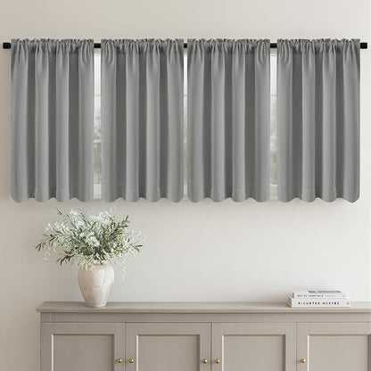 MIULEE Set of 4 Light Grey 45 Inch Short Blackout Kitchen Window Curtains | by MIULEE