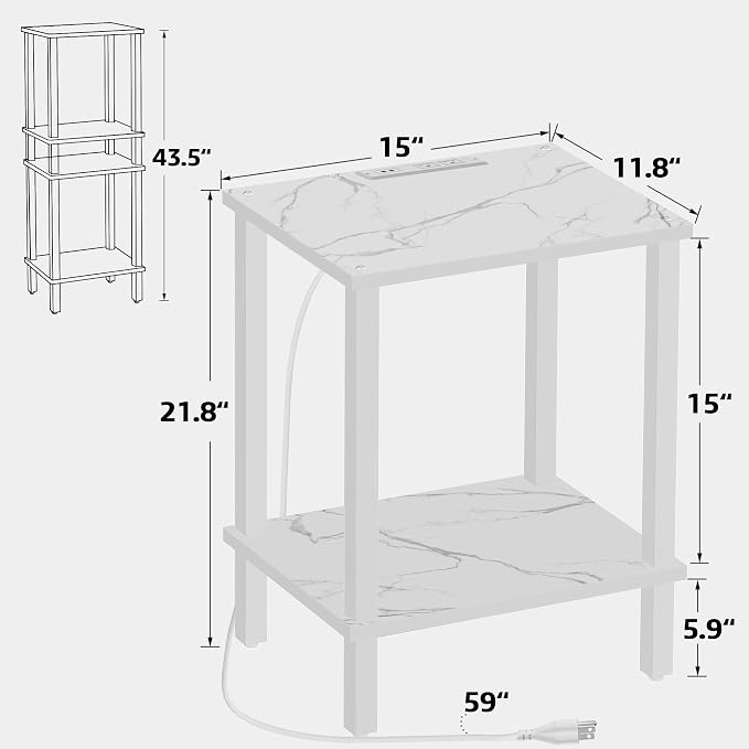 TUTOTAK End Table with Charging Station, Small Side Table, Nightstand Bedside - Image 3