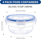KIGI 4 PACK 20oz Plastic Round Bowls with Lid Leakproof Food Storage Container Set Small Meal Prep Containers Bento Box