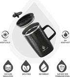 Ideus Vacuum Insulated Coffee Mug, 16oz Reusable Stainless Steel Thermal Double Walled cup with Handle and Slider Lid for Hot & Cold Beverages, BPA Free (Leapord Black)